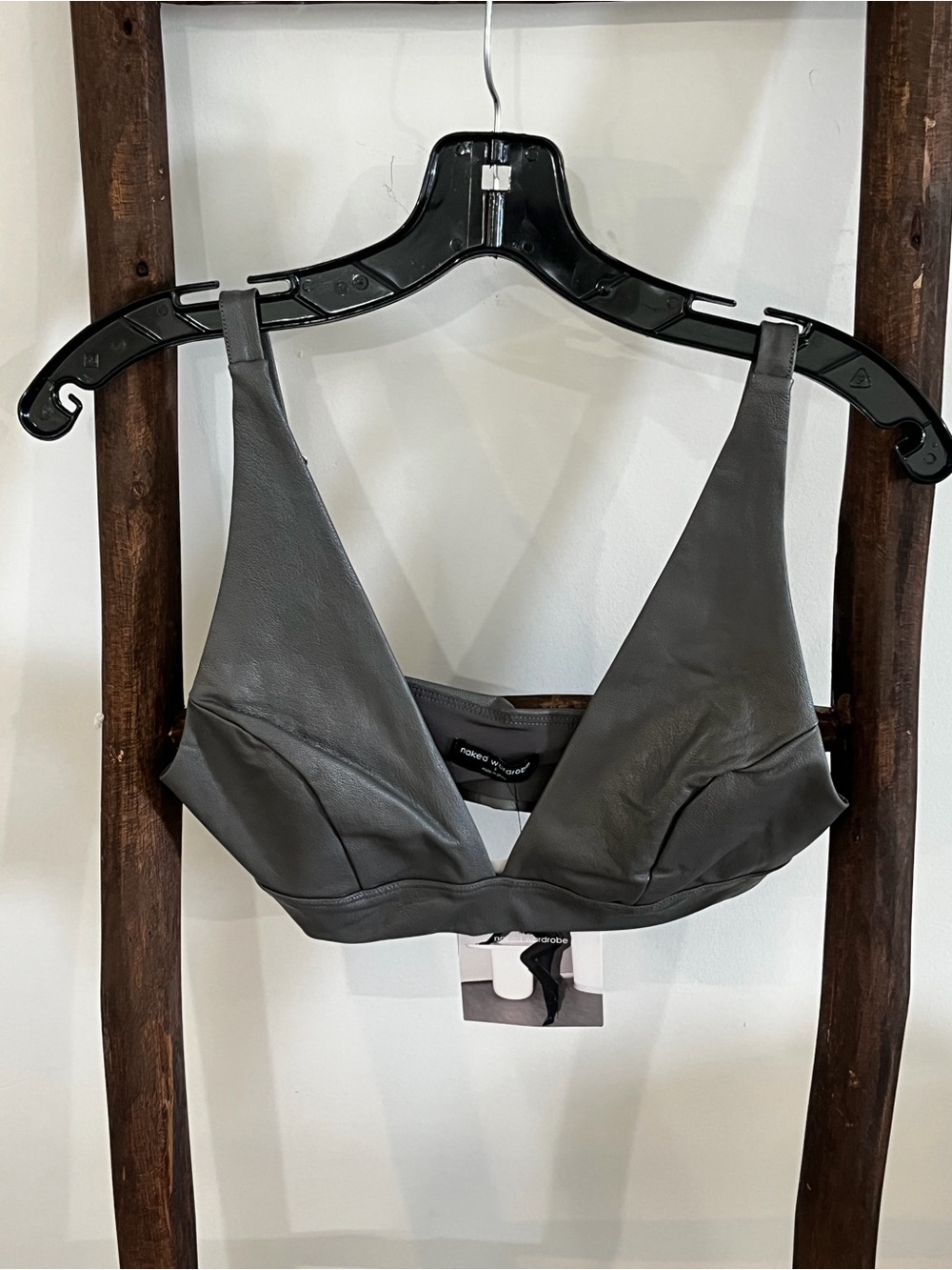 Naked Wardrobe Women's Gray Faux Leather Bralette - Unbranded